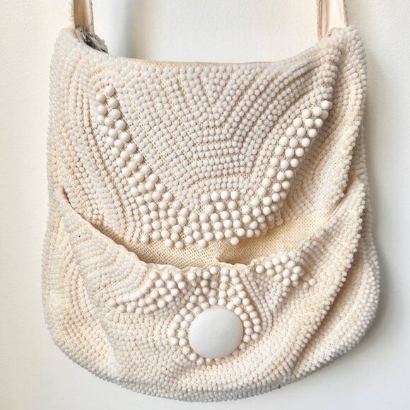 Ivory Candy-Dot-Beaded Vintage Handbag - Picture 1 of 6